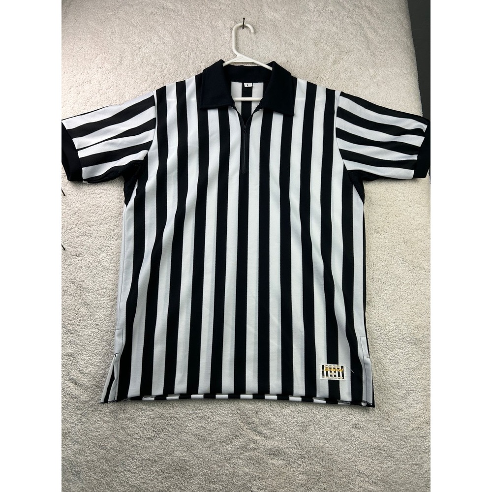 Bristol Polo Shirt Men's L Black White Striped Polyester Referee‎